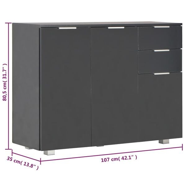vidaXL Μπουφές Γυαλιστερός Μαύρος 107x35x80,5 εκ.