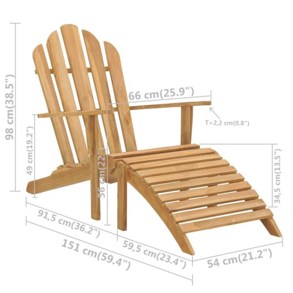 vidaXL Καρέκλα Adirondack με Υποπόδιο από Μασίφ Ξύλο Teak