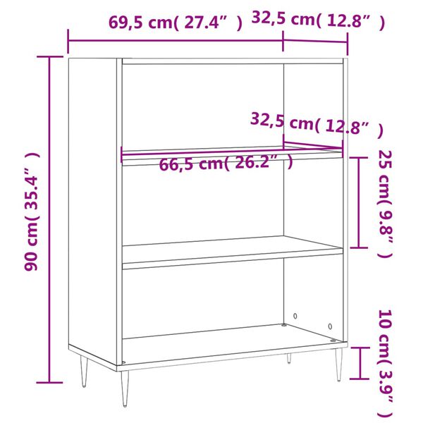 vidaXL Βιβλιοθήκη Μαύρη 69,5 x 32,5 x 90 εκ. από Επεξεργασμένο Ξύλο