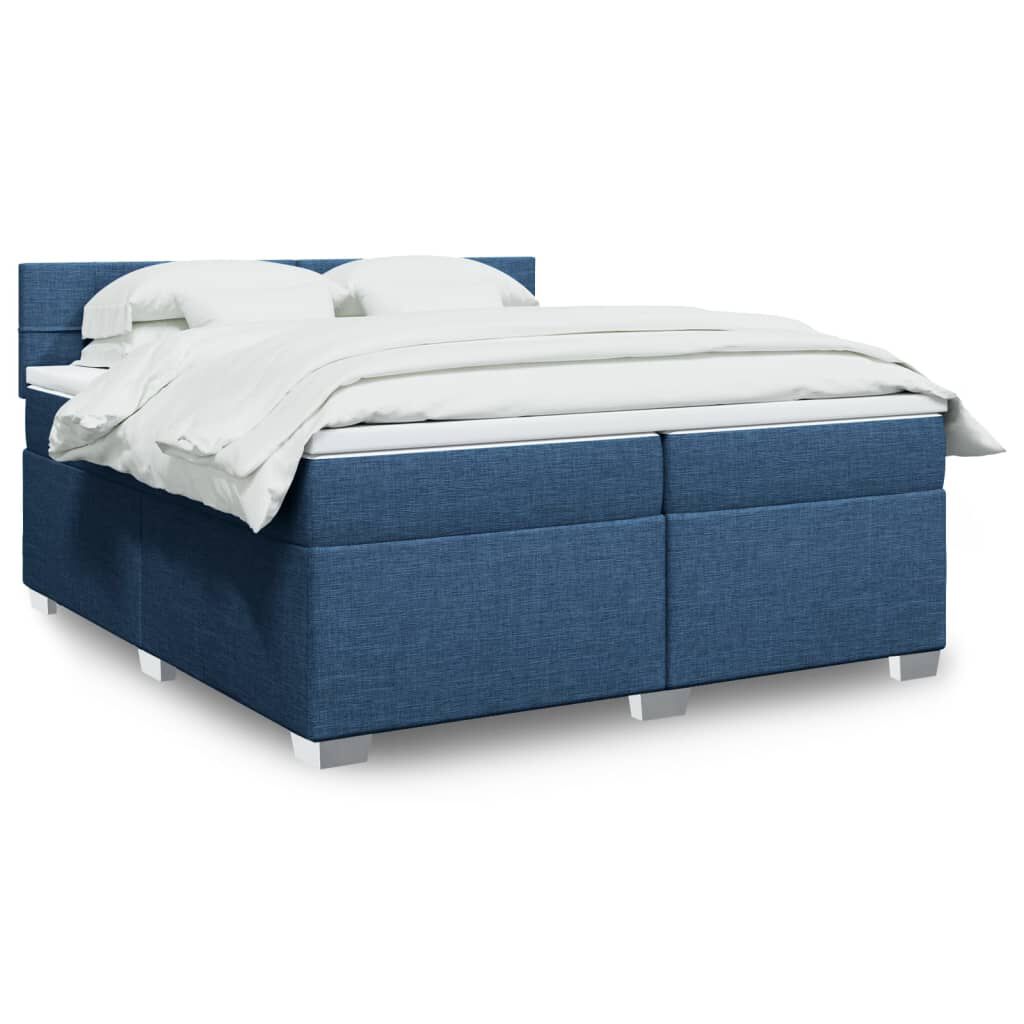 vidaXL Κρεβάτι Boxspring με Στρώμα Μπλε 200x200 εκ. Υφασμάτινο