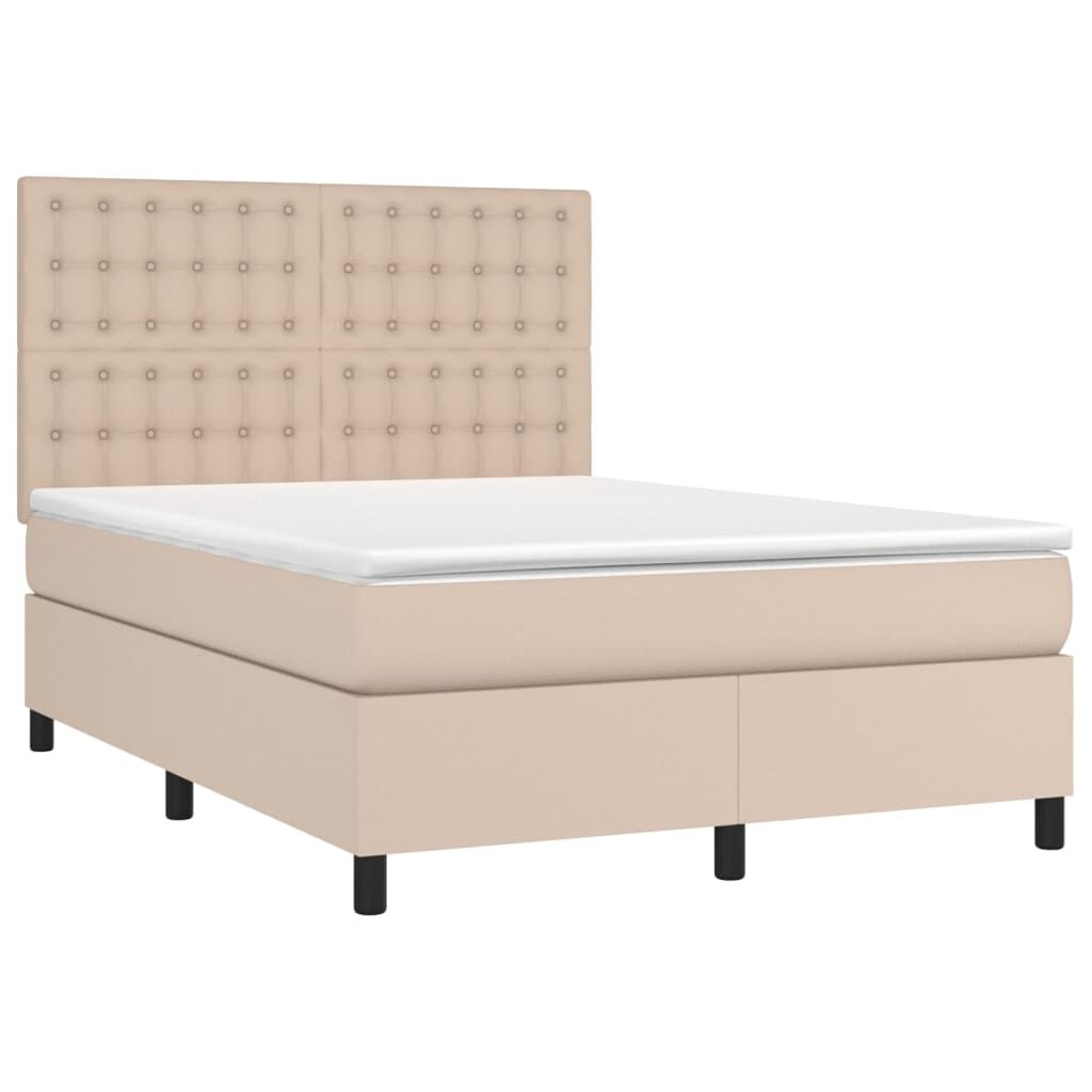 vidaXL Κρεβάτι Boxspring με Στρώμα Καπουτσίνο 140x190εκ.από Συνθ.Δέρμα