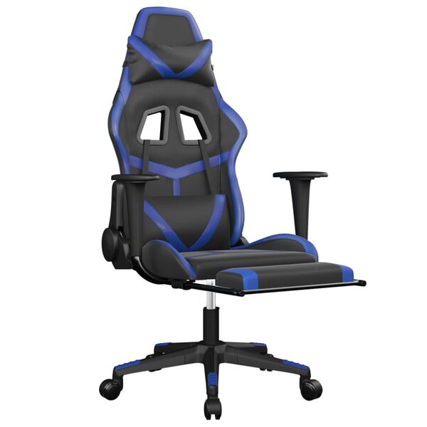 vidaXL Καρέκλα Gaming Μασάζ Υποπόδιο Μαύρο/μπλε από Συνθετικό Δέρμα