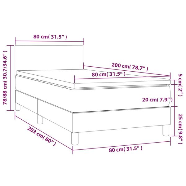 vidaXL Κρεβάτι Boxspring με Στρώμα Ανοιχτό Γκρι 80x200 εκ. Υφασμάτινο