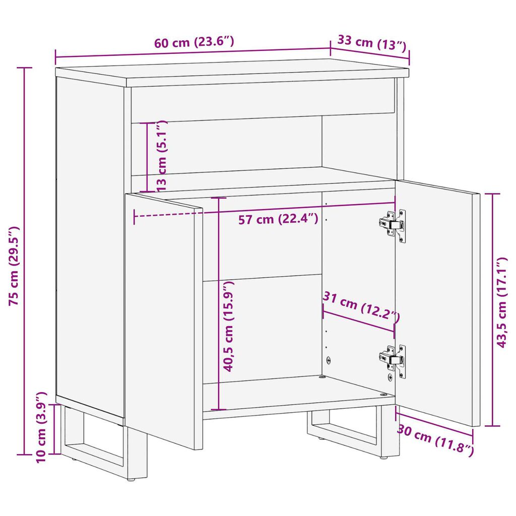vidaXL Πλευρική Καρέκλα 60x33.5x75 εκ. από Μασίφ Ξύλο και Τεχνητό Ξύλο