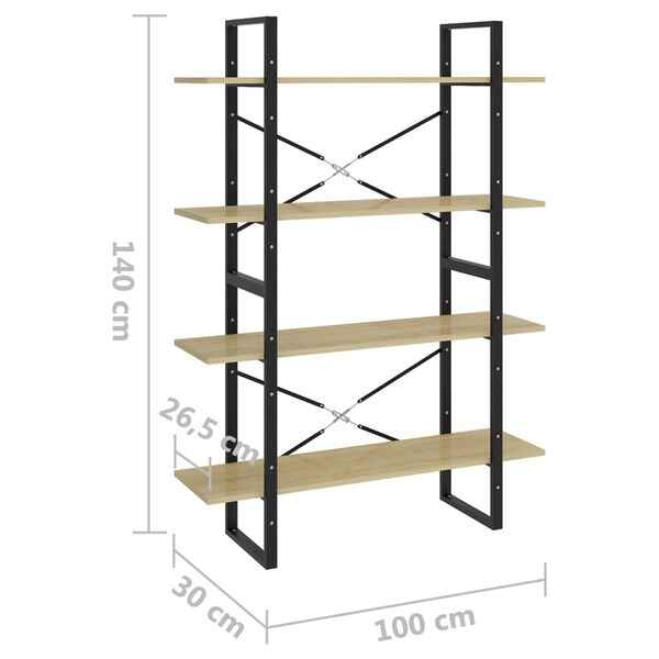 vidaXL Βιβλιοθήκη με 4 Ράφια Sonoma Δρυς 100x30x140 εκ από Επεξ. Ξύλο