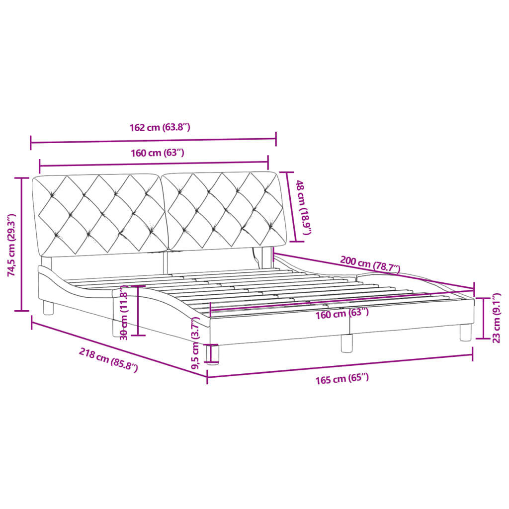 vidaXL Πλαίσιο Κρεβατιού με LED Μαύρο 160 x 200 εκ. Βελούδινο