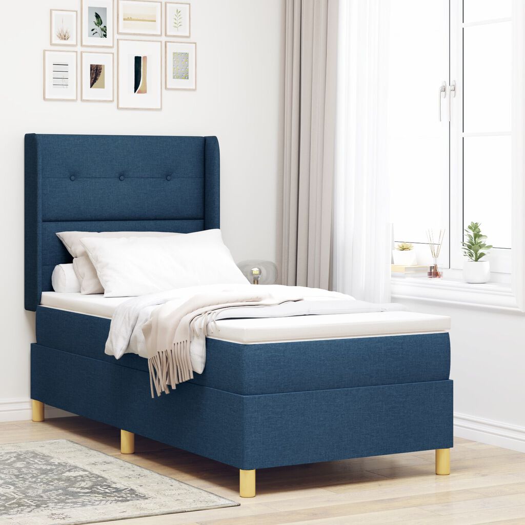 vidaXL Κρεβάτι Box Spring με Στρώμα Μπλε 80x200 εκ. Ύφασμα