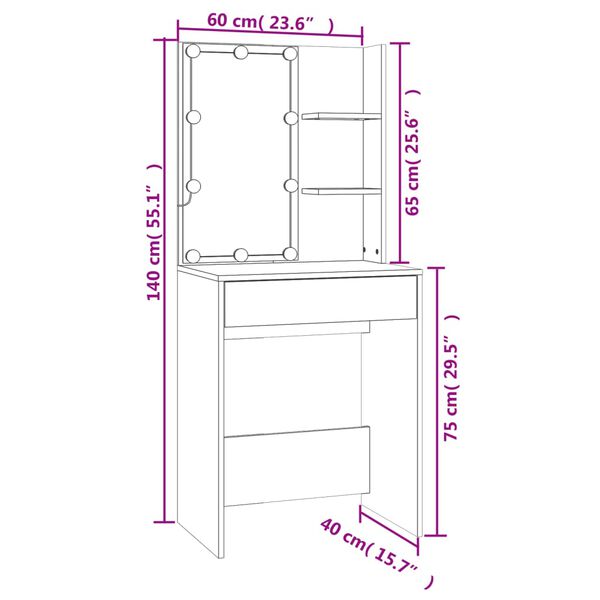 vidaXL Μπουντουάρ με LED Γκρι Σκυροδέματος 60x40x140 εκ.
