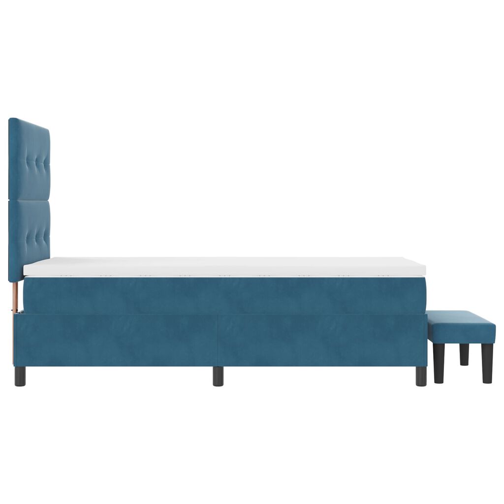 vidaXL Κρεβάτι Box Spring με Μαξιλάρι & Πάγκο Σκούρο Μπλε 90x190 εκ Βελούδο