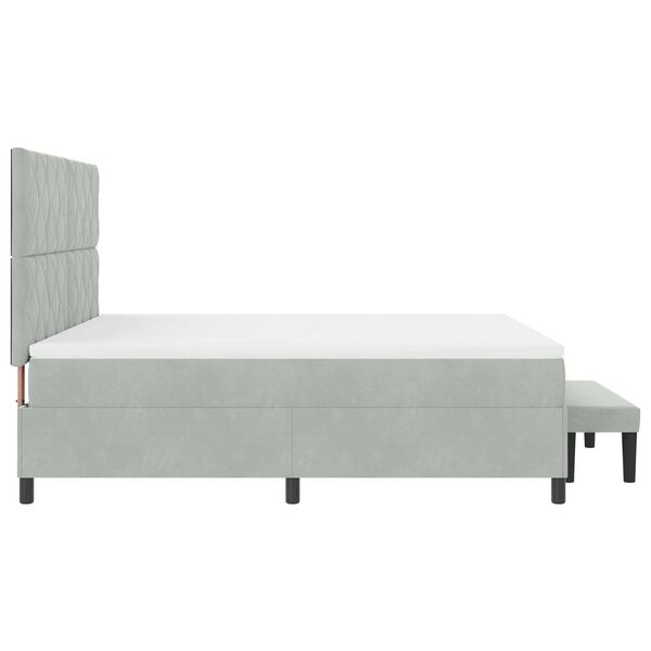 vidaXL Κρεβάτι Box Spring με Στρώμα & Πάγκο Ανοιχτό Γκρι 180x200 εκ. Βελούδινο