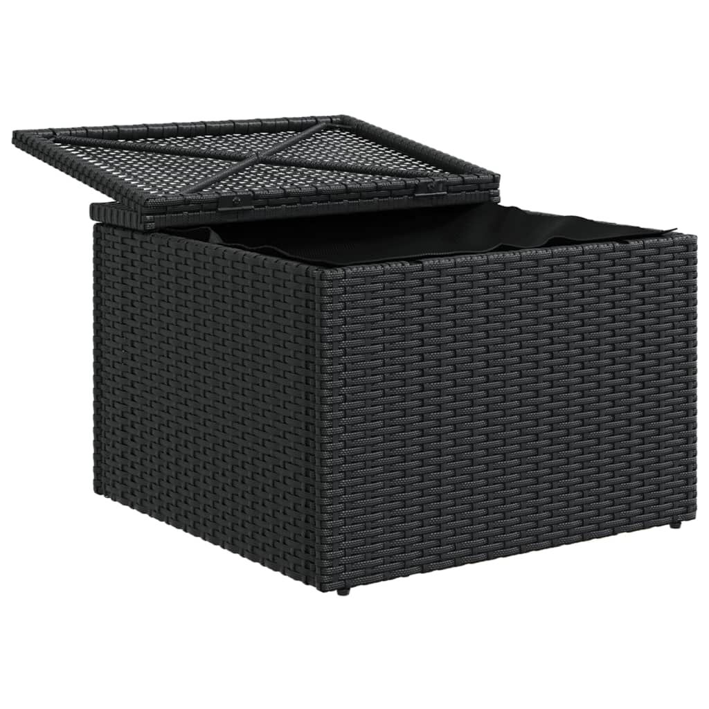 vidaXL Υποπόδιο Κήπου Μαύρο 55x55x37 εκ. Συνθετικό Ρατάν με Μαξιλάρι