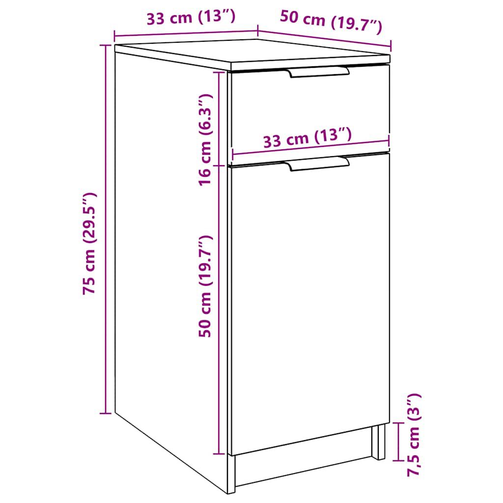 vidaXL Ντουλάπι Γραφείου Artisan Δρυς 33x50x75 εκ. Επεξεργασμένο Ξύλο