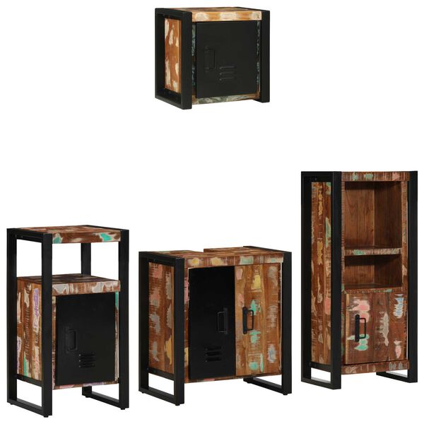 vidaXL Σετ Επίπλων Μπάνιου 4 pcs Πολύχρωμο Στερεό ανακτημένο ξύλο