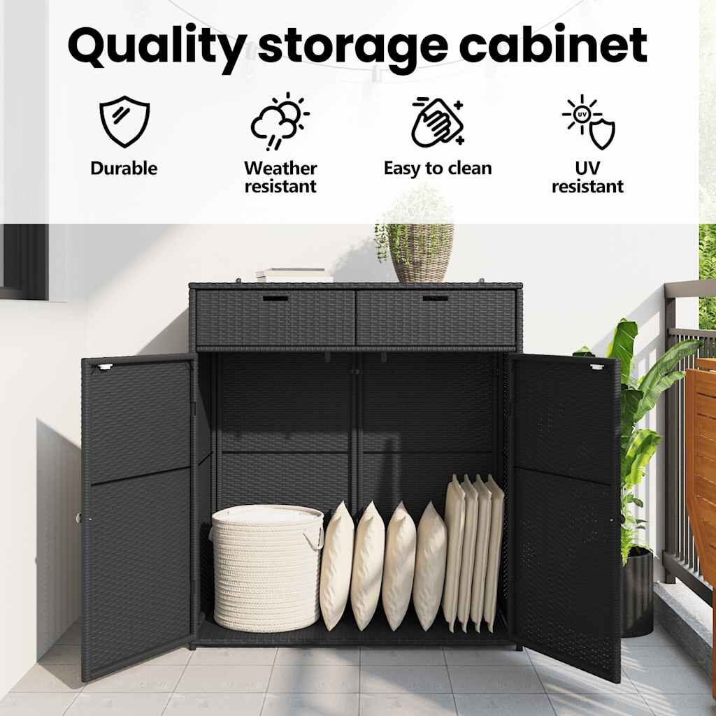 vidaXL Ντουλάπι Αποθήκευσης Κήπου Μαύρο 105x55x113 εκ. από Συνθ. Ρατάν