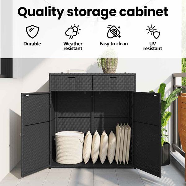 vidaXL Ντουλάπι Αποθήκευσης Κήπου Μαύρο 105x55x113 εκ. από Συνθ. Ρατάν