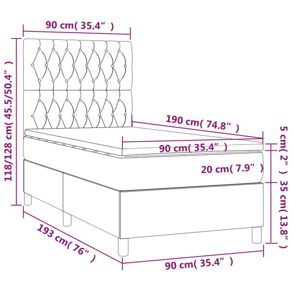vidaXL Κρεβάτι Boxspring με Στρώμα Μαύρο 90x190 εκ. Βελούδινο