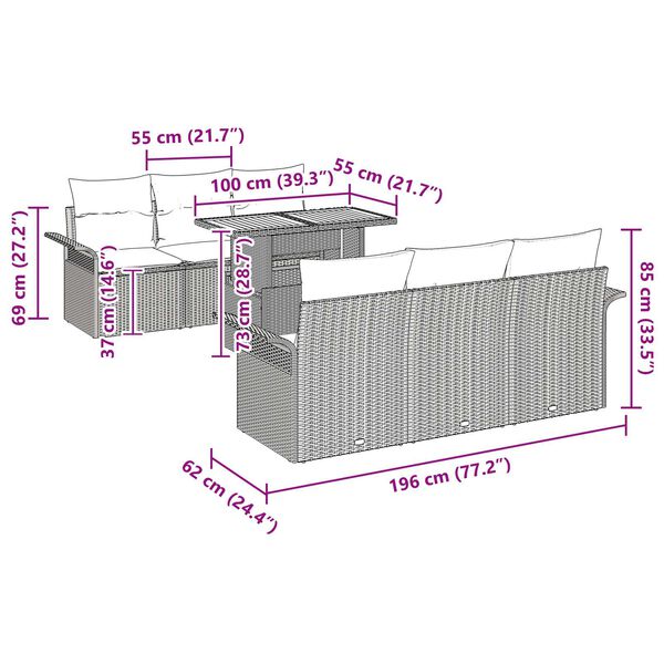 vidaXL Σετ Καναπέ Κήπου 7 pcs μπεζ και ανοιχτό γκρι 100 x 55 x 73 εκ