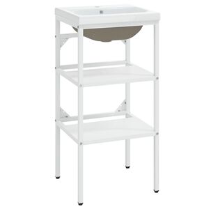 vidaXL Σκελετός Νιπτήρα Μπάνιου με Εντοιχισμένο Νιπτήρα Λευκό Σίδερο