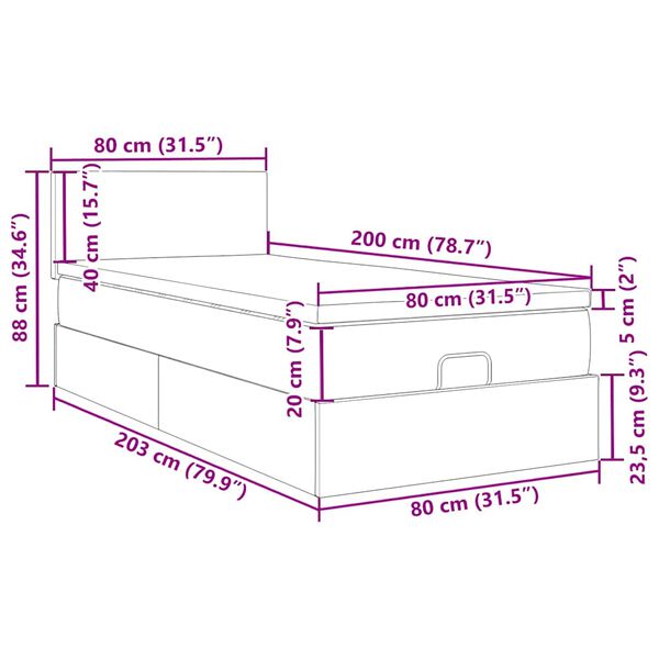 vidaXL Οθωμανικό κρεβάτι με στρώμα Μαύρο 80x200cm Velvet