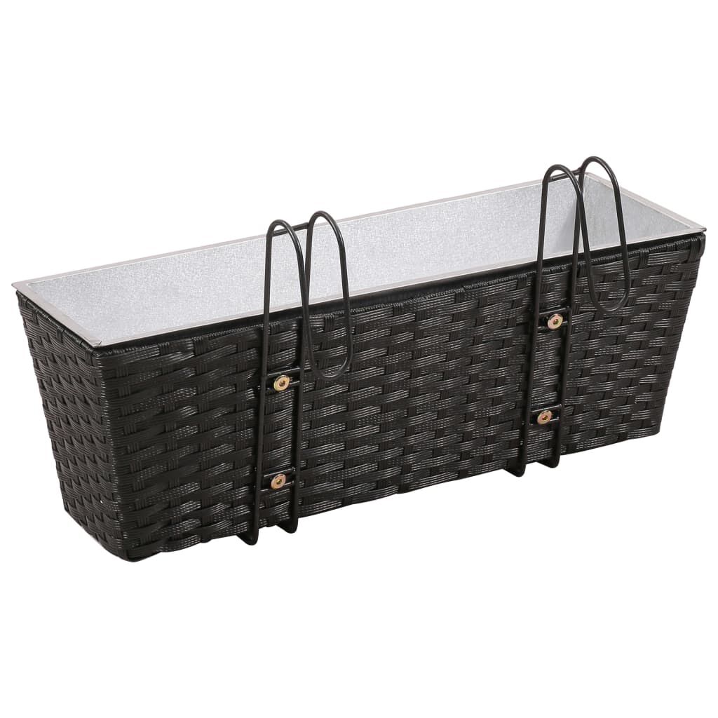 Σετ 2 τμχ Τραπεζοειδής Ζαρντινιέρα Rattan 50 cm Μαύρο