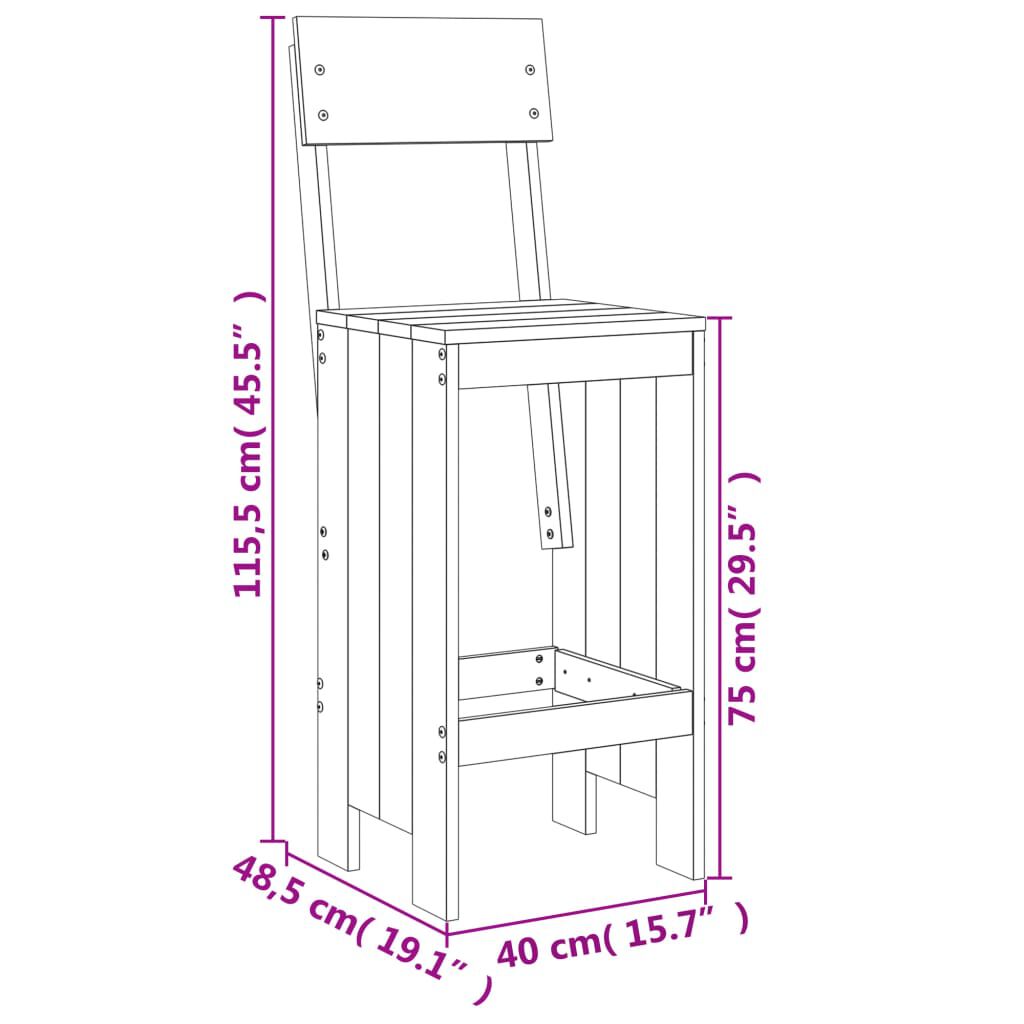 vidaXL Σκαμπό Μπαρ 2 τεμ. Λευκά 40 x 48,5 x 115,5εκ. Μασίφ Ξύλο Πεύκου