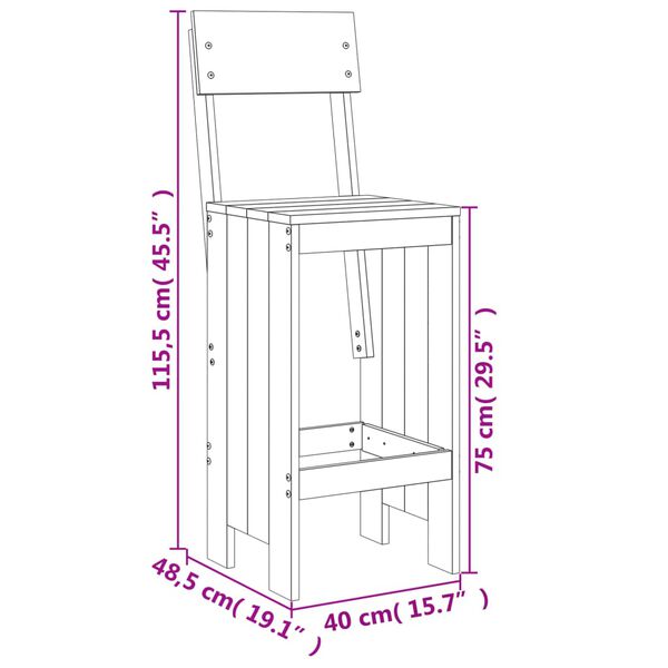 vidaXL Σκαμπό Μπαρ 2 τεμ. Λευκά 40 x 48,5 x 115,5εκ. Μασίφ Ξύλο Πεύκου