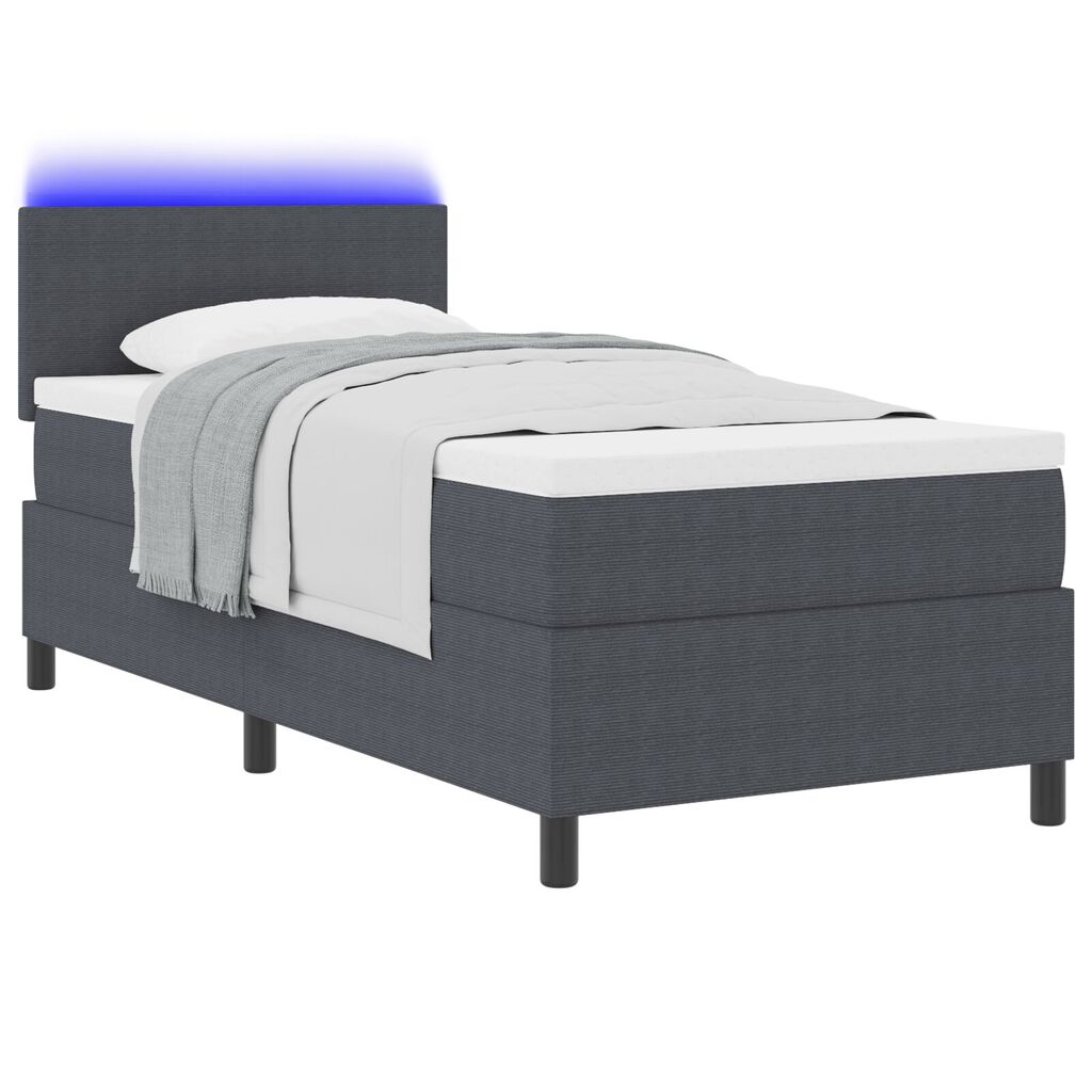 vidaXL Κρεβάτι Box Spring με Στρώμα & LED Σκούρο Γκρι 90x200 εκ Ύφασμα Κορντούρα