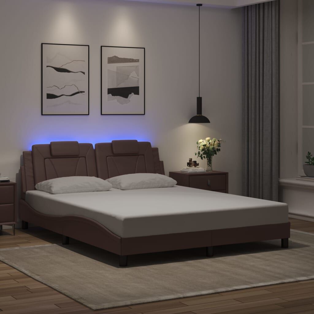 vidaXL Πλαίσιο Κρεβατιού με LED Καφέ 160x200 εκ. Συνθετικό Δέρμα