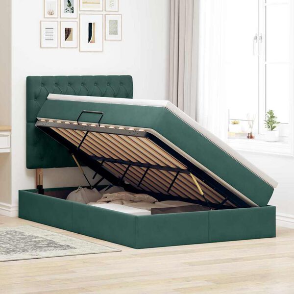 vidaXL Κρεβάτι με αποθηκευτικό χώρο και LED με στρώμα Σκούρο Πράσινο