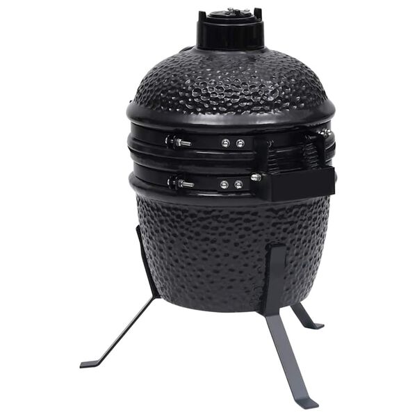 vidaXL Ψησταριά Καπνιστήριο Kamado 2 σε 1 Μαύρη 56 εκ. Κεραμική