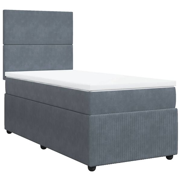 vidaXL Κρεβάτι Boxspring με Στρώμα Σκούρο Γκρι 100x200 εκ. Βελούδινο