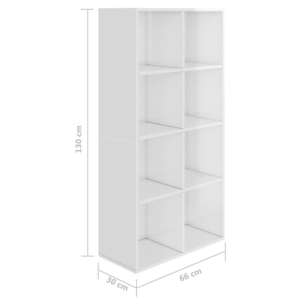 vidaXL Ραφιέρα/Βιβλιοθήκη Γυαλιστερό Λευκό 66x30x130 εκ. Επεξ. Ξύλο