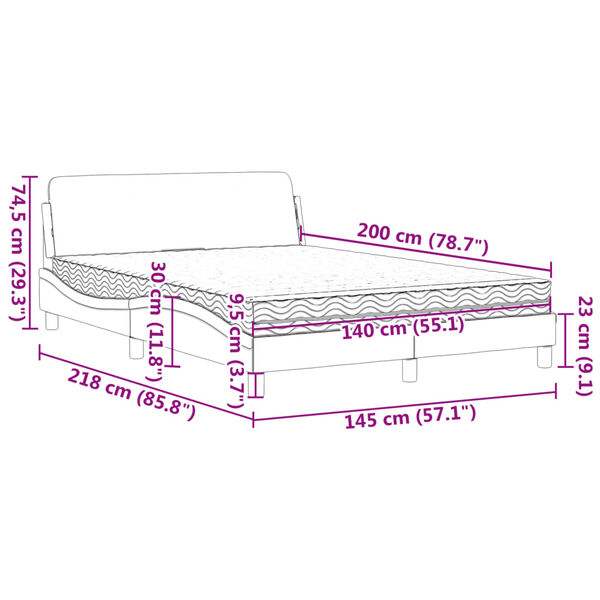 vidaXL Κρεβάτι με Στρώμα Ανοιχτό Γκρι 140x200 εκ. Βελούδινο