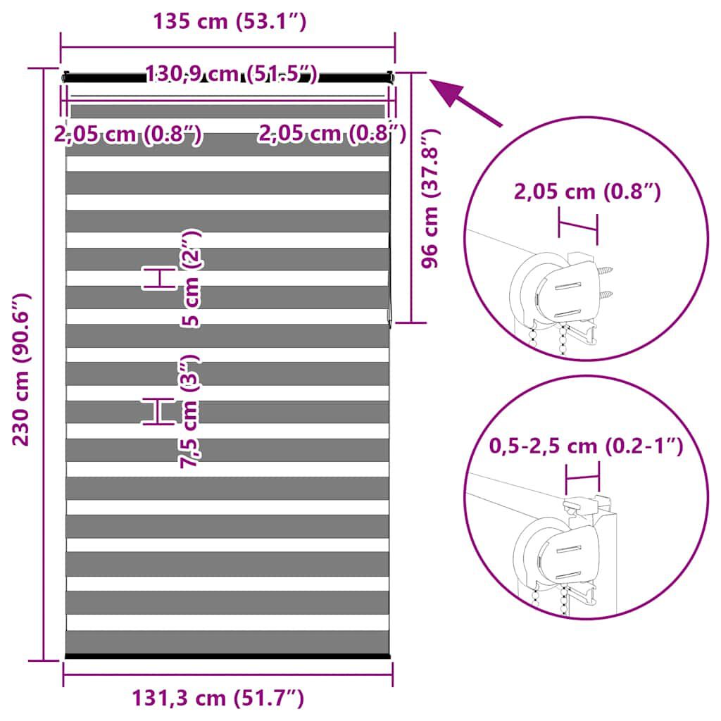 vidaXL Ζέβρα τυφλή Λευκό Πλάτος υφάσματος 130,9 εκ. Πολυεστέρας