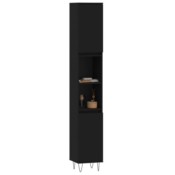 vidaXL Ντουλάπι Μπάνιου Μαύρο 30x30x190 εκ. Επεξεργασμένο Ξύλο