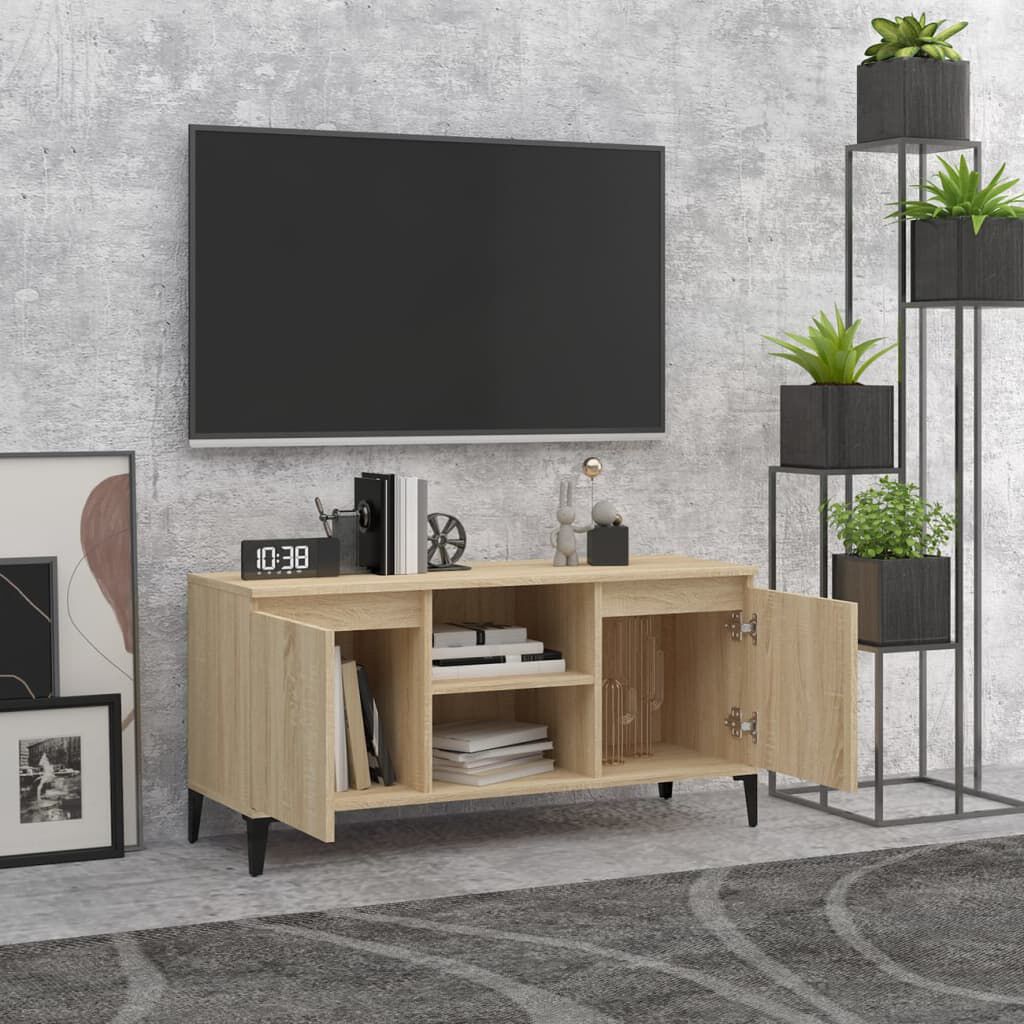 vidaXL Έπιπλο Τηλεόρασης Καπνιστή Δρυς 103,5x35x50 εκ Μεταλλικά Πόδια