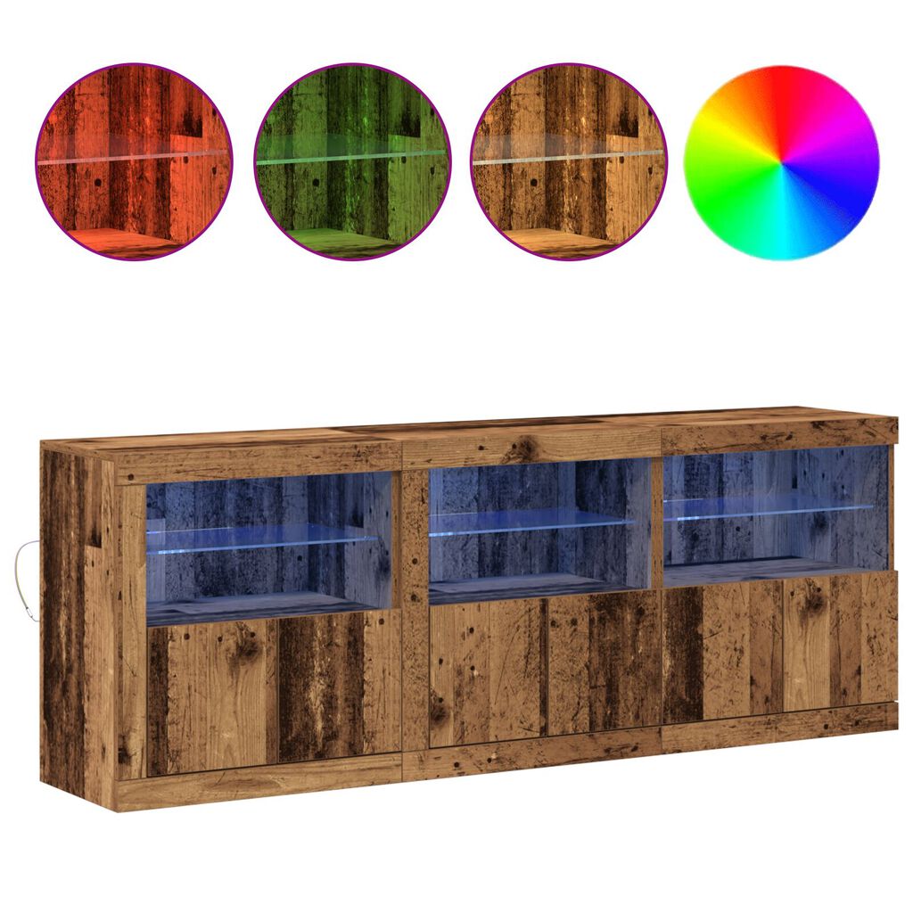 vidaXL Μπουφές με LED Φώτα Παλιό Ξύλο 181.5x37x67 εκ. από Μηχανικά Ξύλα