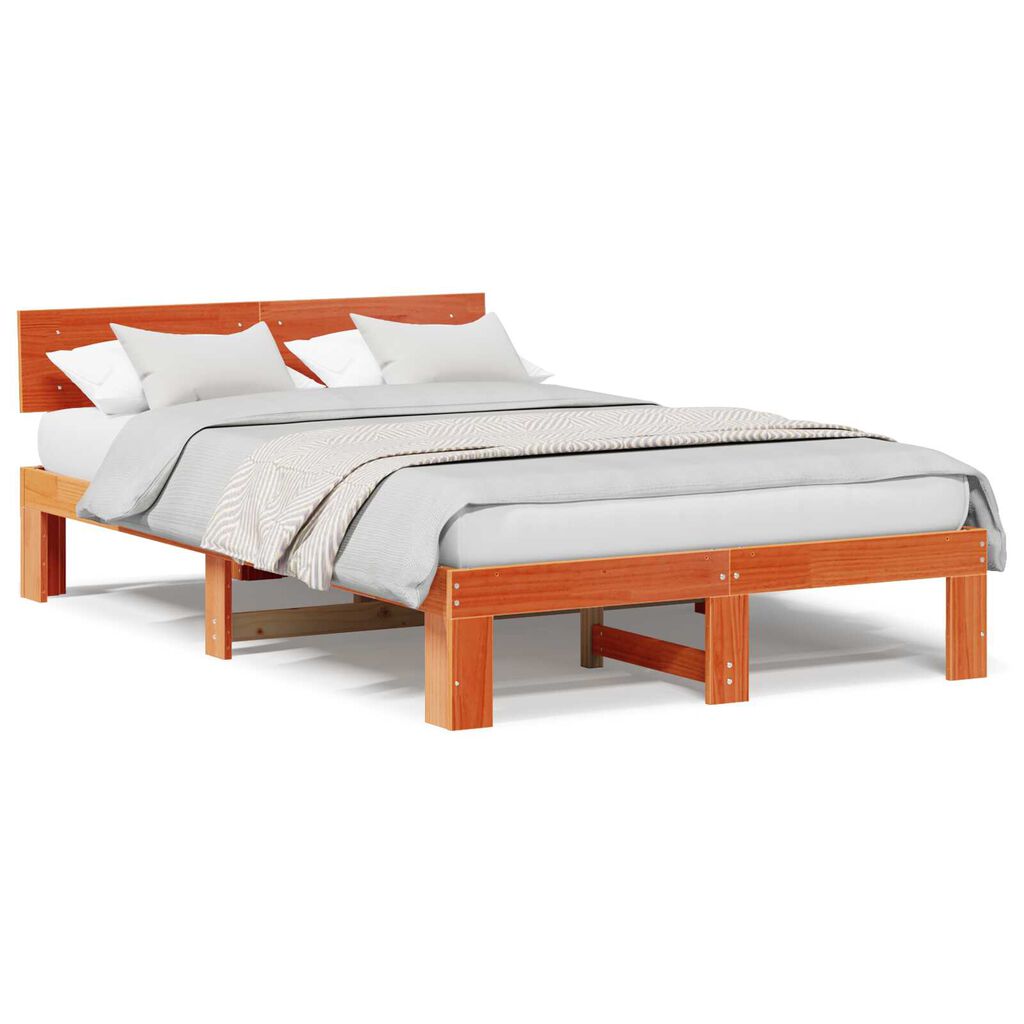 vidaXL Σκελετός Κρεβατιού Καφέ 140 x 190 cm Μασίφ ξύλο πεύκου