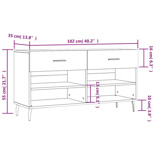 vidaXL Παπουτσοθήκη Sonoma Δρυς 102x35x55 εκ. από Επεξεργασμένο Ξύλο