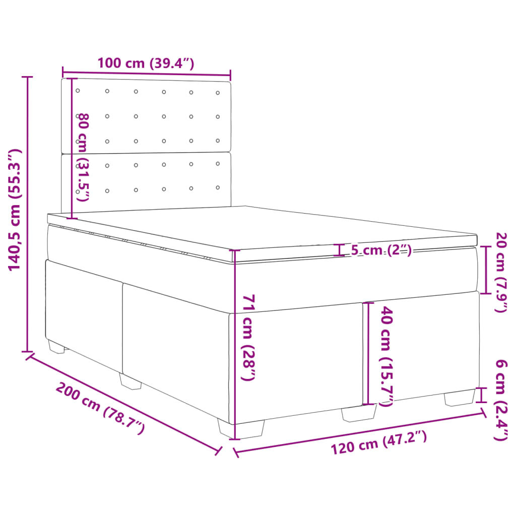 vidaXL Κρεβάτι Boxspring με Στρώμα Ροζ 120x200 εκ. Βελούδινο