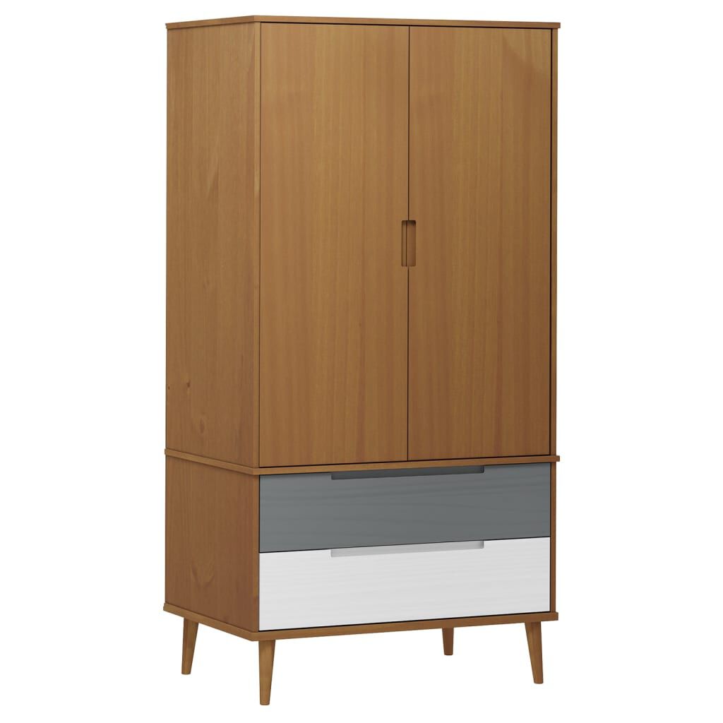 vidaXL Ντουλάπα MOLDE Καφέ 90 x 55 x 175 εκ. από Μασίφ Ξύλο Πεύκου