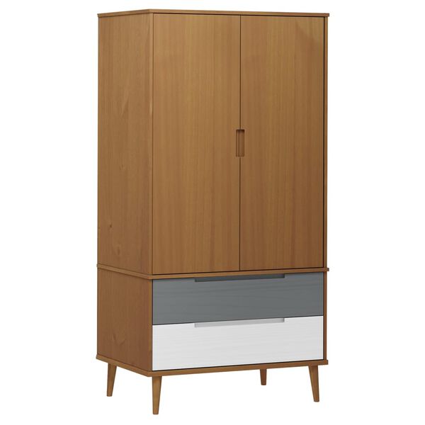 vidaXL Ντουλάπα MOLDE Καφέ 90 x 55 x 175 εκ. από Μασίφ Ξύλο Πεύκου