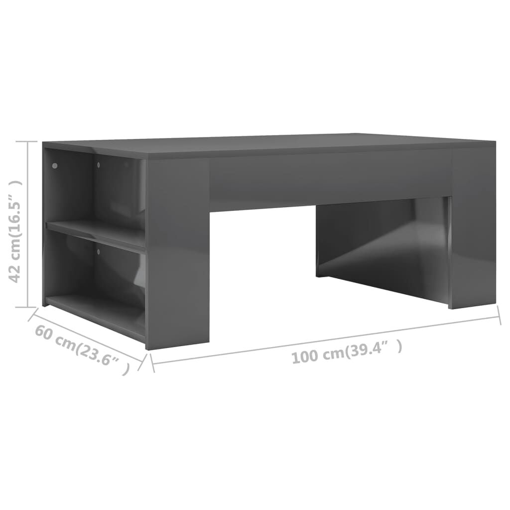 vidaXL Τραπεζάκι Σαλονιού Γυαλιστερό Γκρι 100x60x42 εκ. Μοριοσανίδα