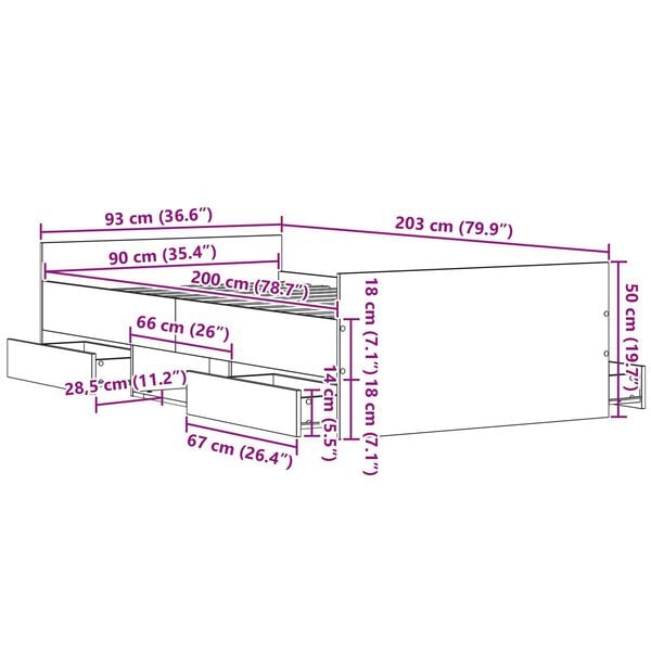vidaXL Σκελετός Κρεβατιού Μαύρη δρυς 90 x 200 cm Επεξεργασμένο ξύλο