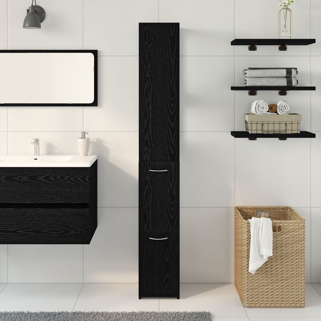 vidaXL Ντουλάπα Μπάνιου Μαύρη Δρυς 25x25x170 εκ από Επεξεργασμένο Ξύλο