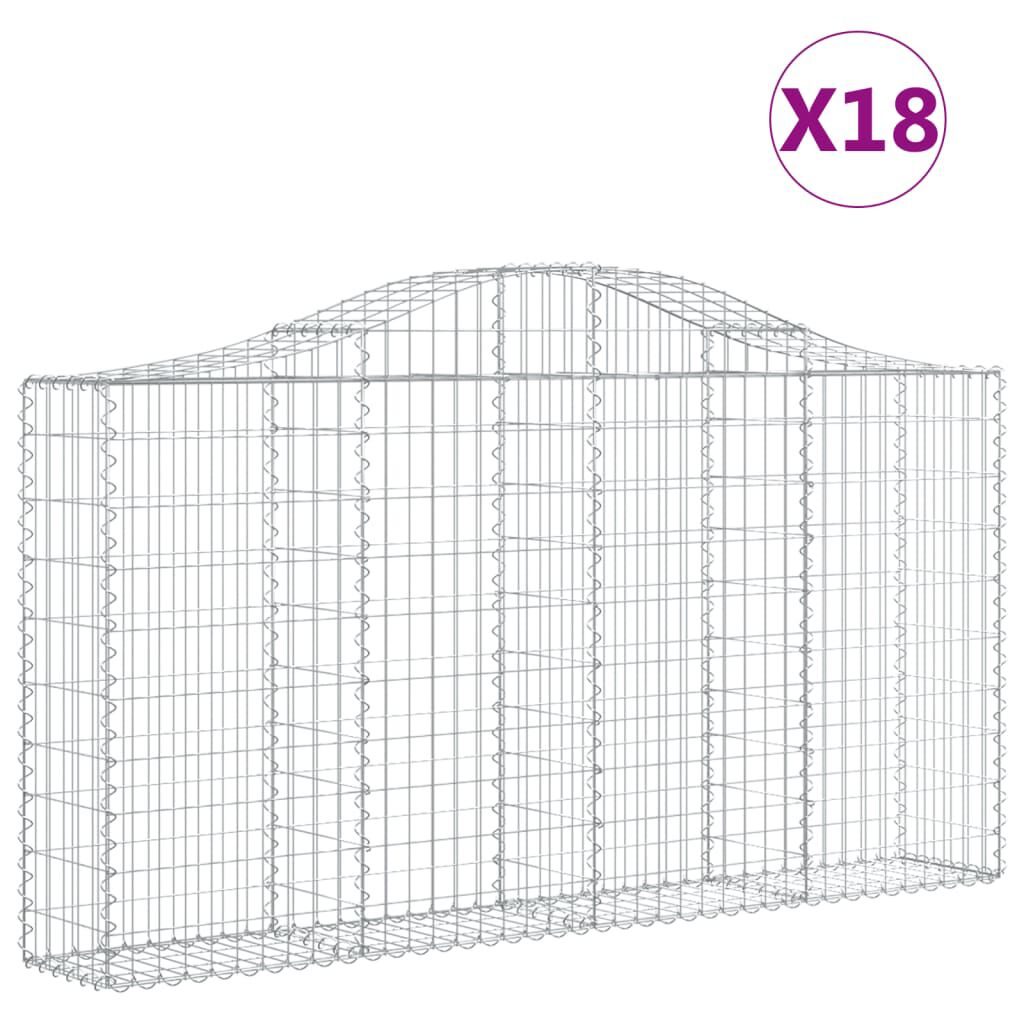 vidaXL Συρματοκιβώτια Τοξωτά 18 τεμ. 200x30x100/120 εκ. Γαλβαν. Ατσάλι