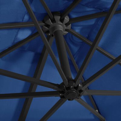 vidaXL Ομπρέλα Κρεμαστή Αζούρ Μπλε 250x250 εκ. με Ατσάλινο Ιστό & LED