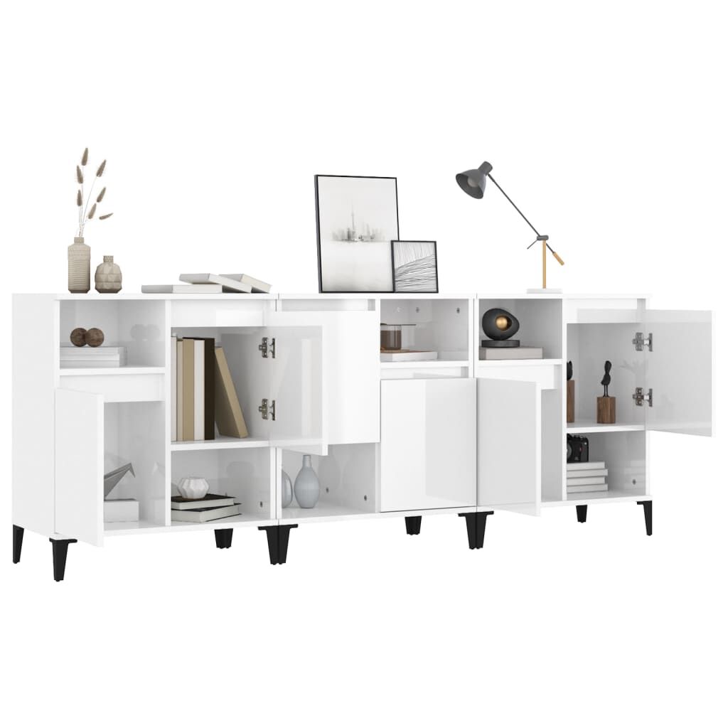 vidaXL Ντουλάπια 3 τεμ. Γυαλιστ. Λευκό 60x35x70 εκ. Επεξεργασμένο Ξύλο