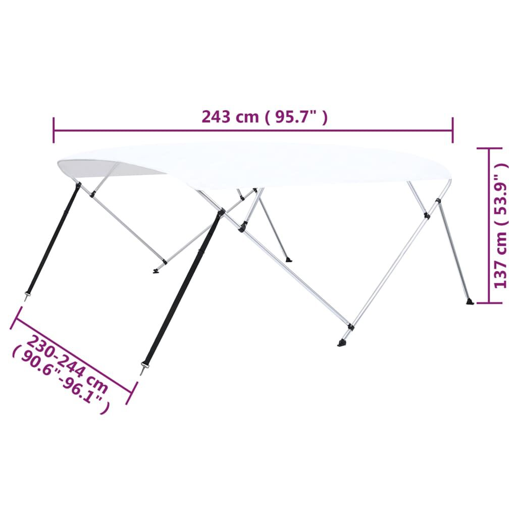 vidaXL Τέντα Σκάφους με 4 Αψίδες Λευκή 243 x (230-244) x 137 εκ.