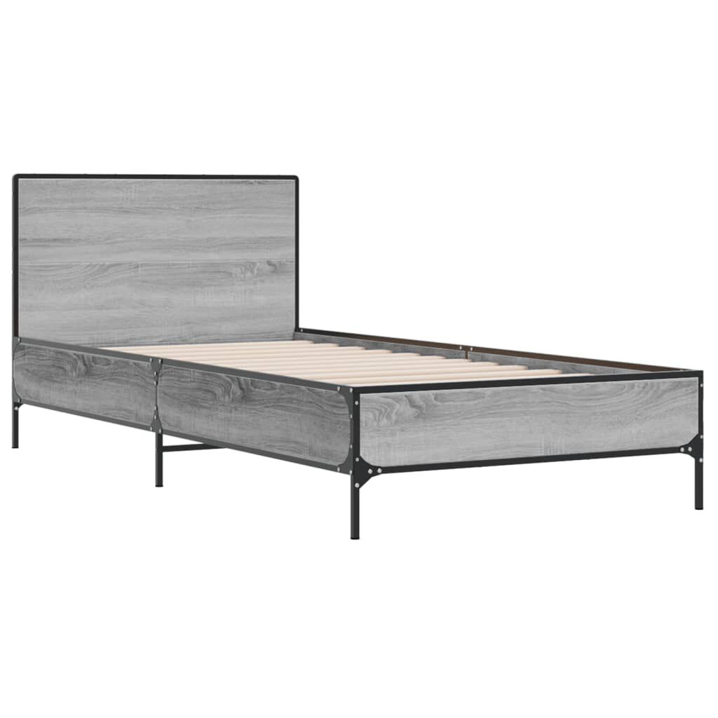 vidaXL Πλαίσιο Κρεβατιού Γκρι Sonoma 100x200 εκ. Επεξ. Ξύλο & Μέταλλο